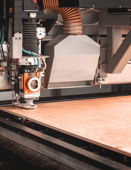 Laser,Cutting,Machine,Cutting,The,Sheet,Of,Wood.,Hi-technology,Manufacturing
